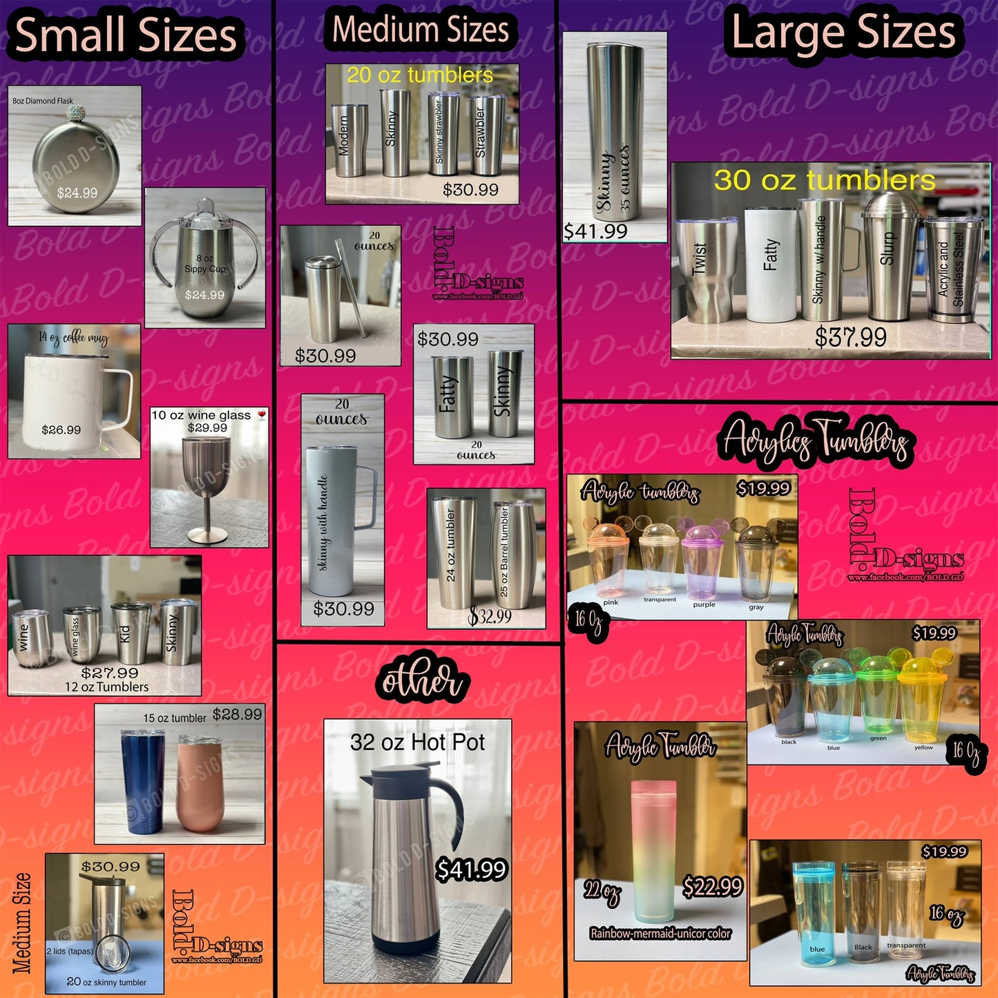Stainless Steel Tumblers (not snow globe)